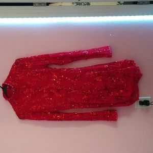 Balera,Adult Large, red , sequin / lace dress with an open back